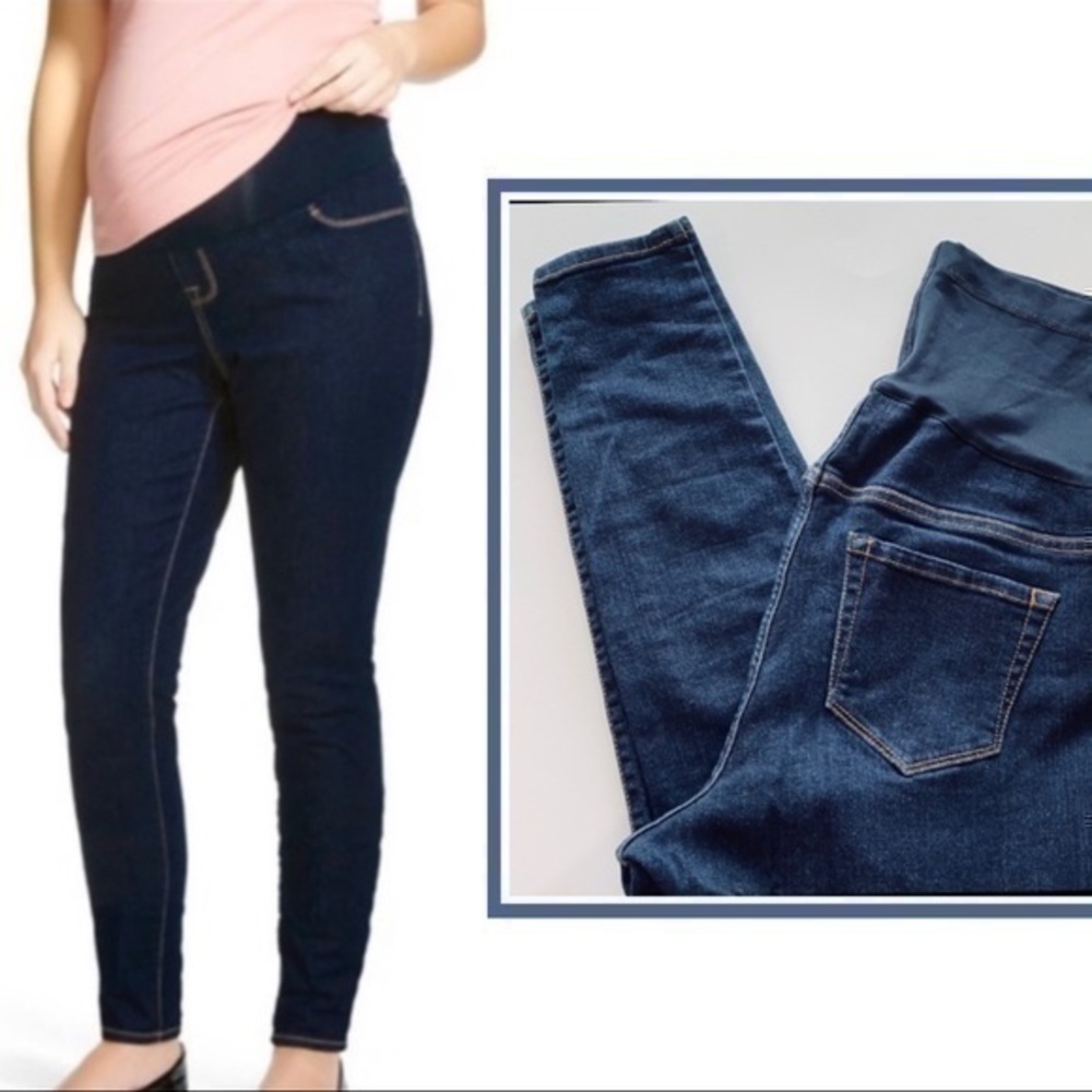 Liz Lange maternity jeggings stretch skinny jeans dark wash belly panel SzS